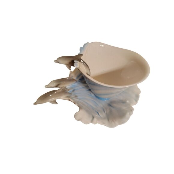 Franz Dolphin Teacup & Saucer Set, Riding Ocean Waves Porcelain Hand Painted - Picture 1 of 9